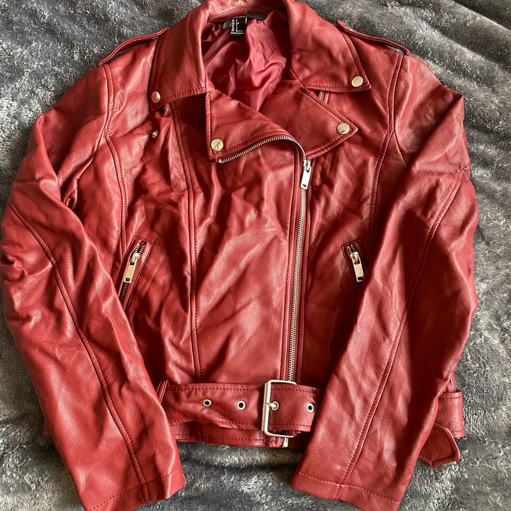 Red Faux Leather Biker Jacket punk 77 NWOT